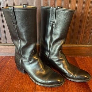 Vintage Lucchese Black Leather Cowboy Boots